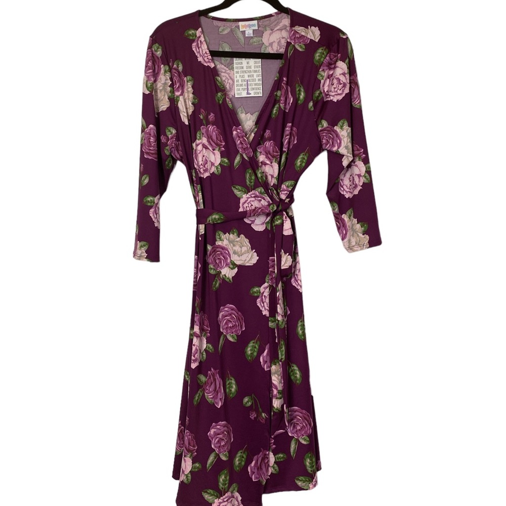 NWT LuLaRoe Michelle purple flowered wrap dress size L